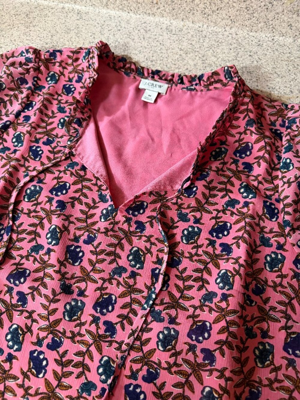 Excellent Condition! J.Crew Factory Pink Floral Ruffle Tie Neck Blouse - Size M